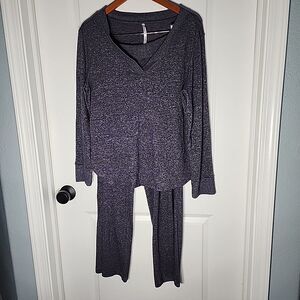 Soma Weekend Lounge Pajama Set Size M Fleece V Neck Heather Blue Joggers Top